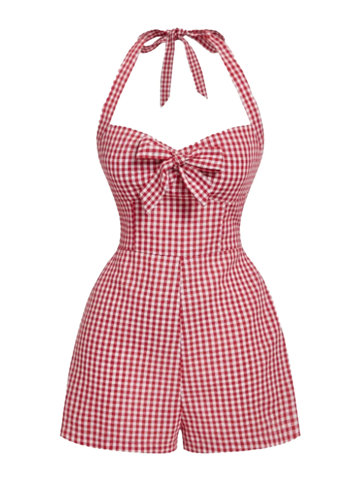 1950s Halter Gingham Plaids Bow Romper - Image 5