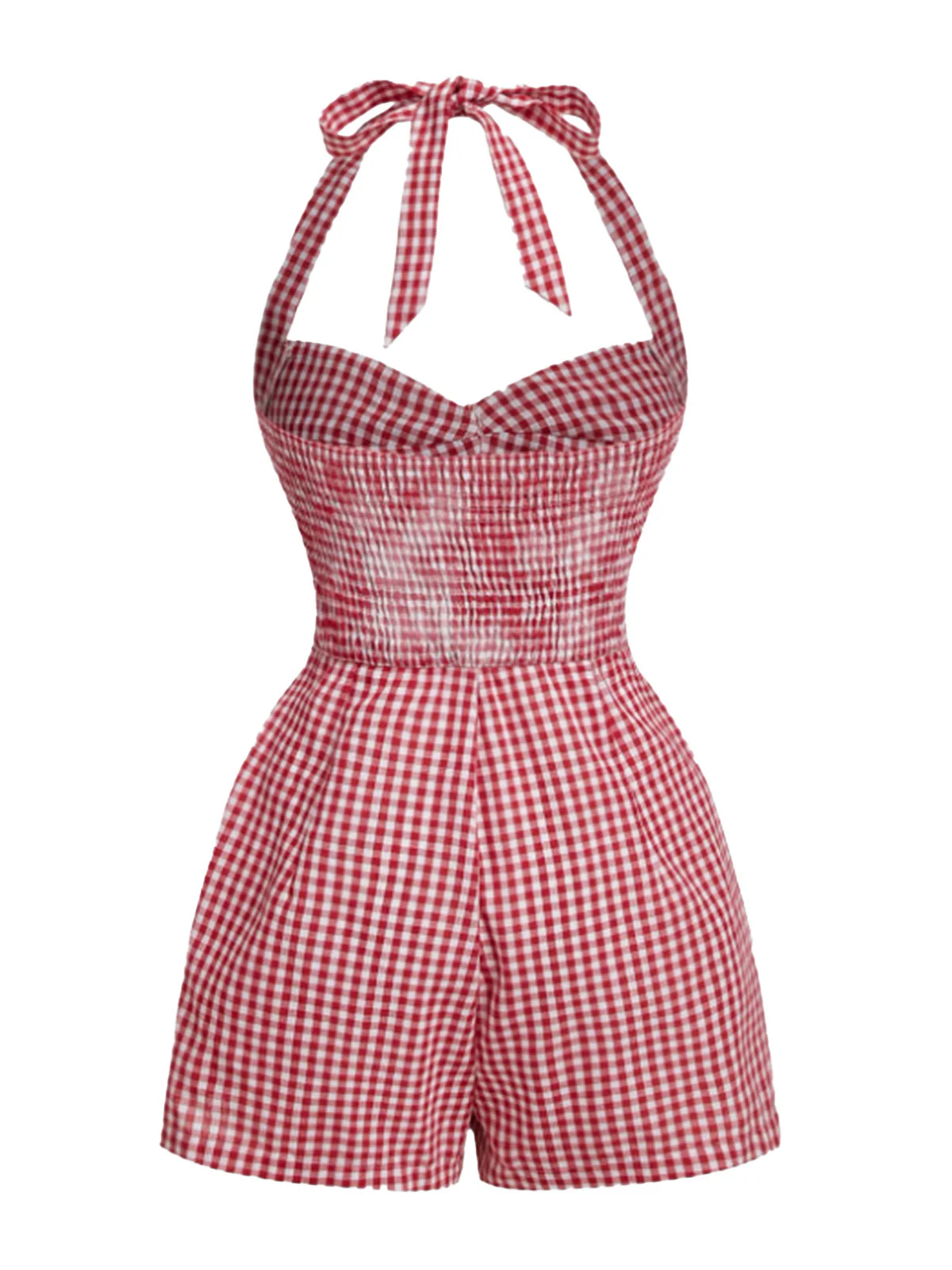 1950s Halter Gingham Plaids Bow Romper - Image 6