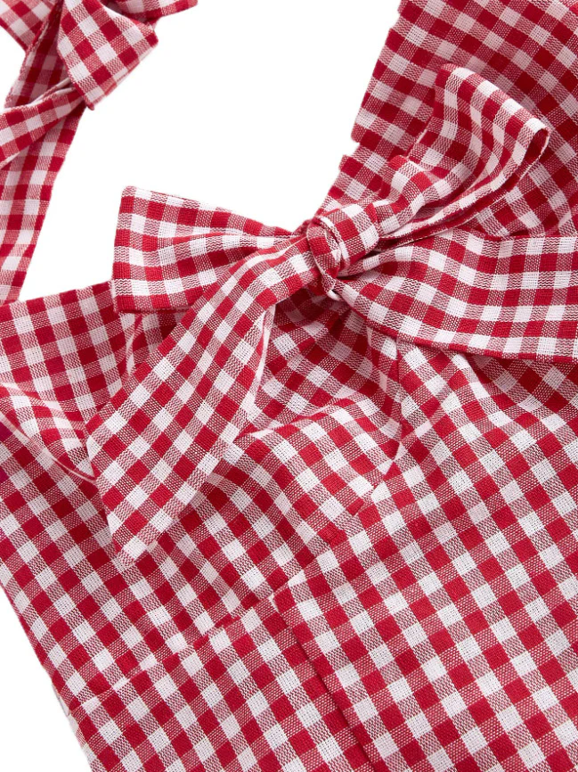 1950s Halter Gingham Plaids Bow Romper - Image 7
