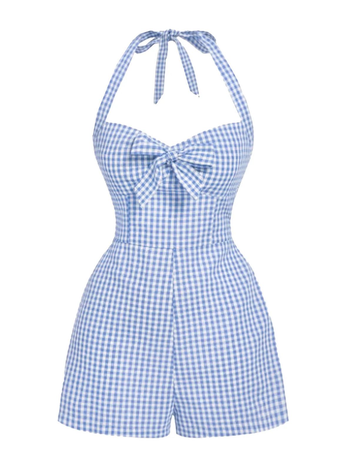 1950s Halter Gingham Plaids Bow Romper - Image 8