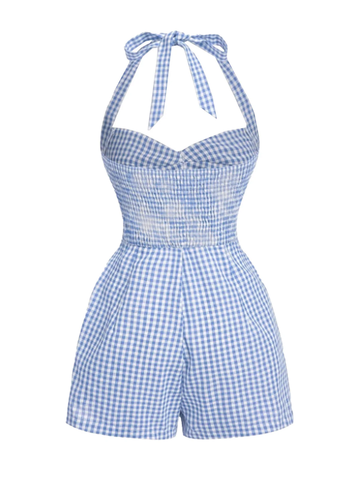 1950s Halter Gingham Plaids Bow Romper - Image 9