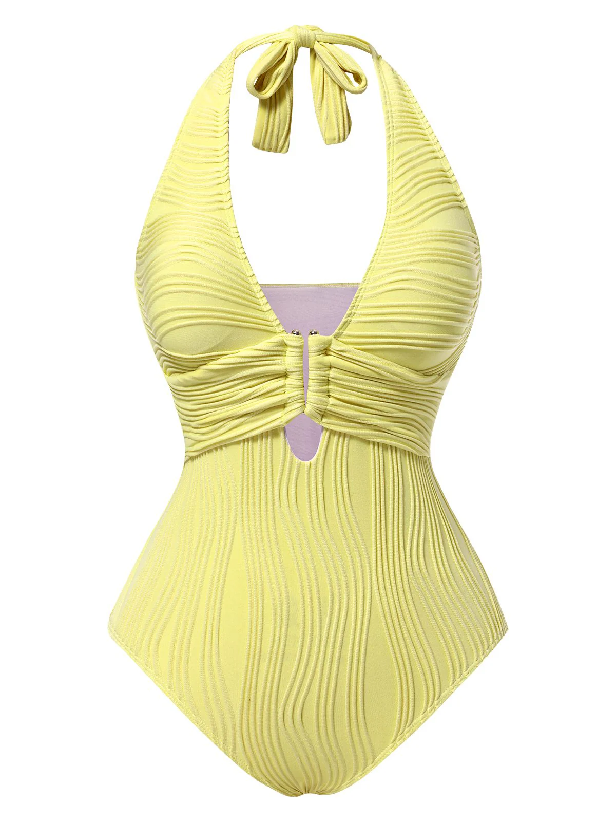 1950s Halter Hollow U-Ring Textured Swimsuit