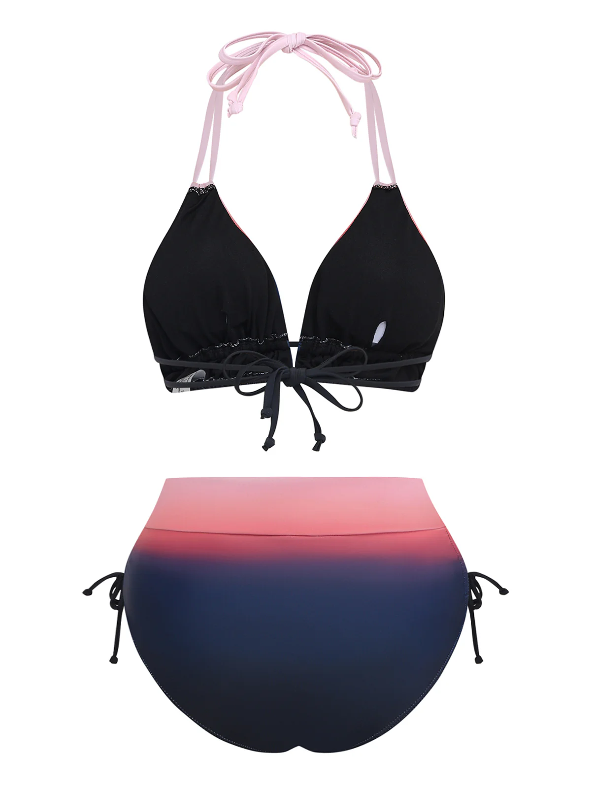 1950s Halter Ombre High-Waist Ruched Bikini Set - Image 3