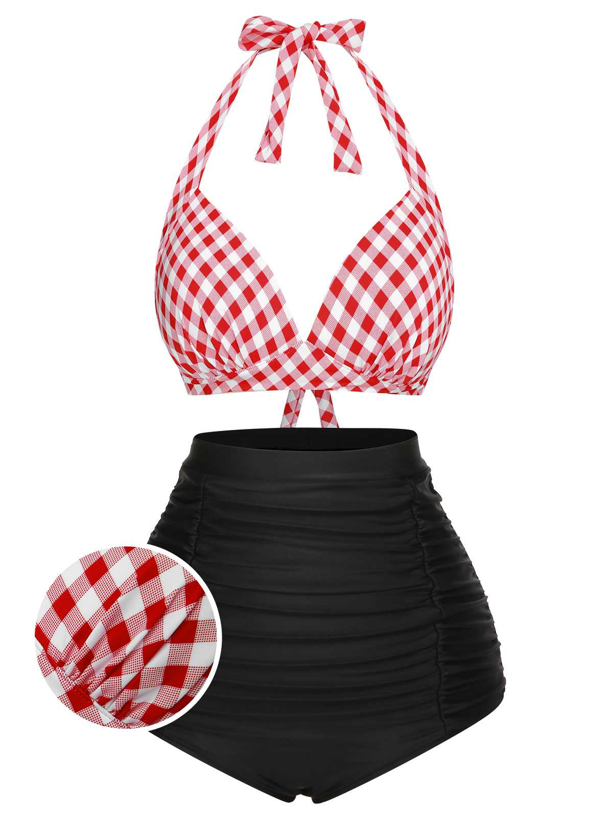 1950s Halter Plaids Lace-Up Swimsuit - Image 3
