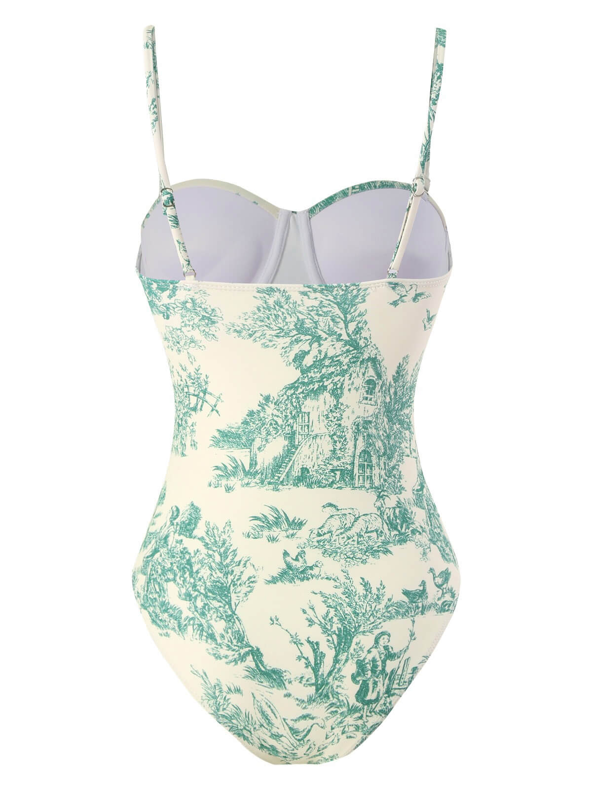 1950s Ink Floral Spaghetti Strap One-Piece Swimsuit - Image 10
