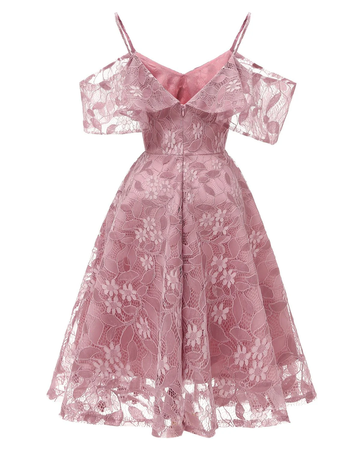 1950s Lace Cold Shoulder Ruffle Dress - Image 14