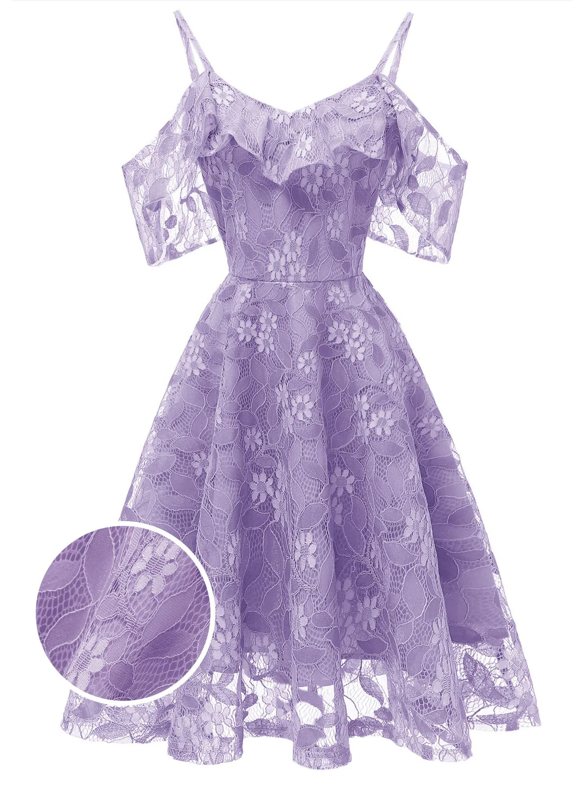 1950s Lace Cold Shoulder Ruffle Dress - Image 17