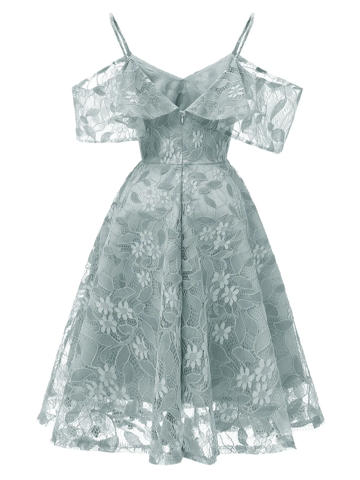 1950s Lace Cold Shoulder Ruffle Dress - Image 4