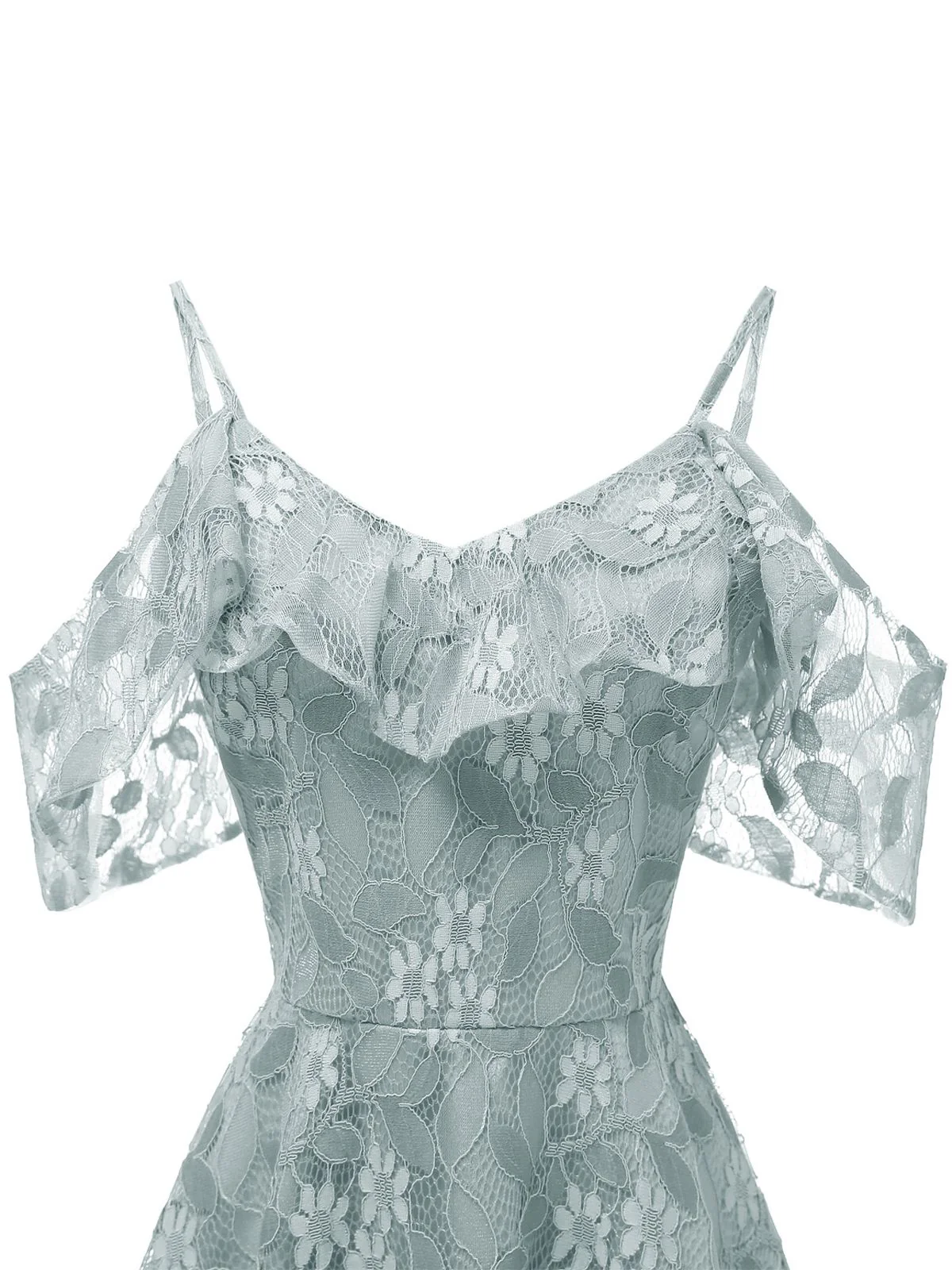 1950s Lace Cold Shoulder Ruffle Dress - Image 5