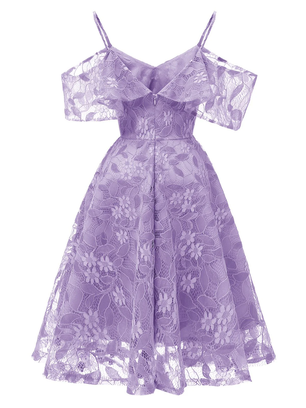 1950s Lace Cold Shoulder Ruffle Dress - Image 4