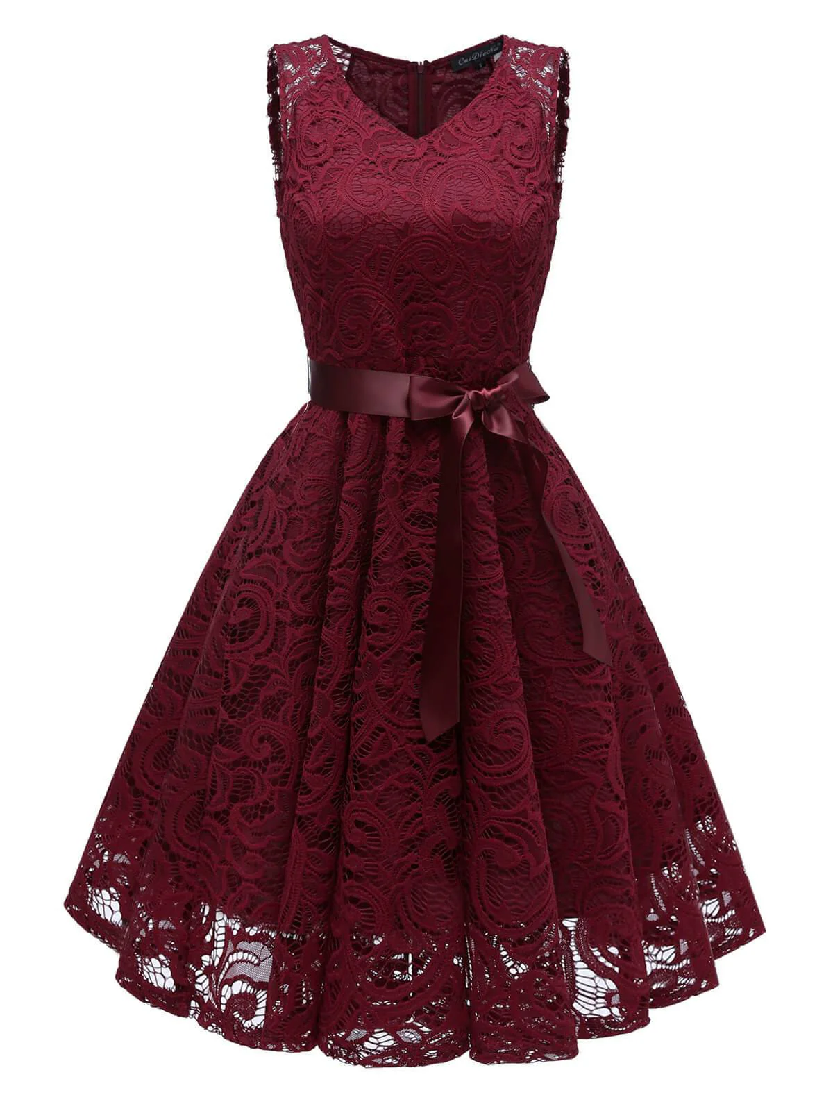 1950s Lace V Neck Bow Dress - Image 10