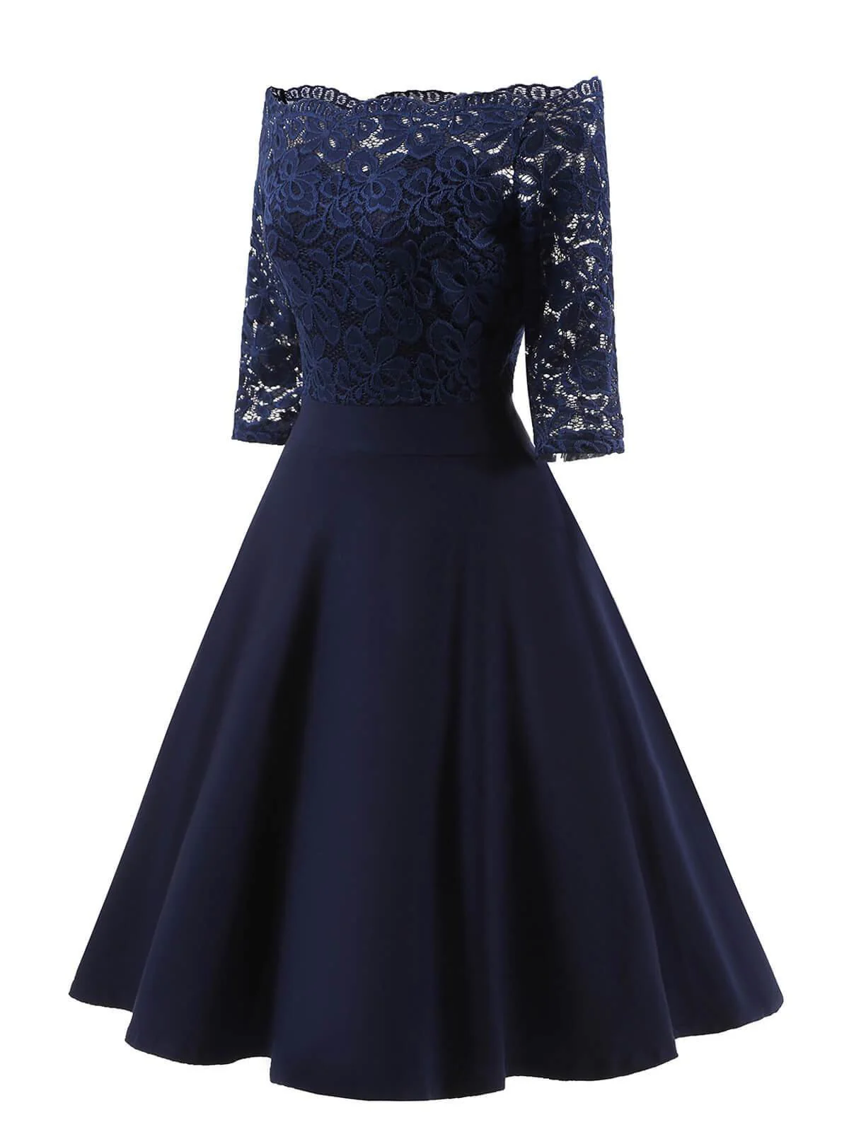 1950s Lace Off Shoulder Dress - Image 7