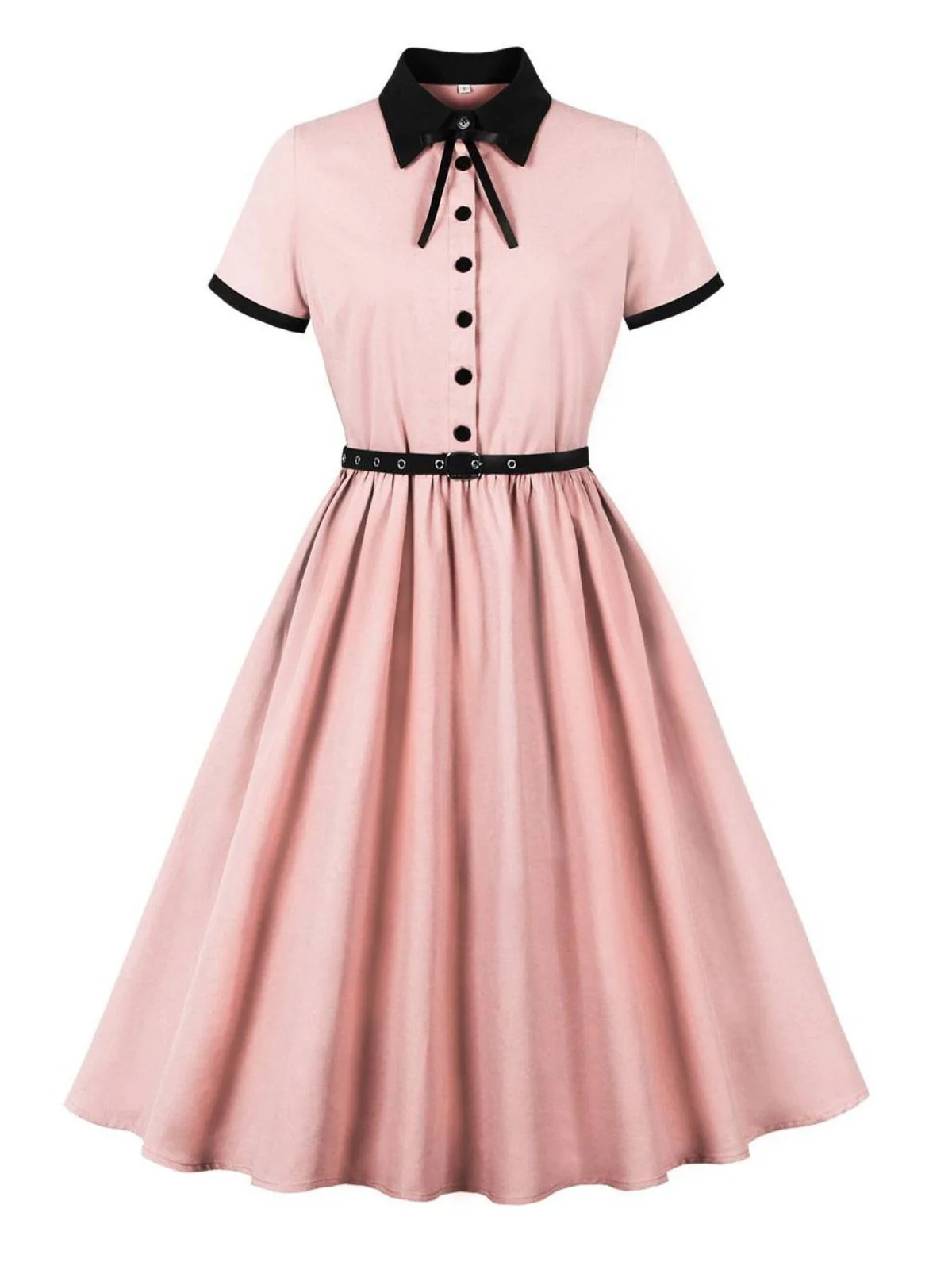 1950s Lapel Colorblock Swing Shirt Dress