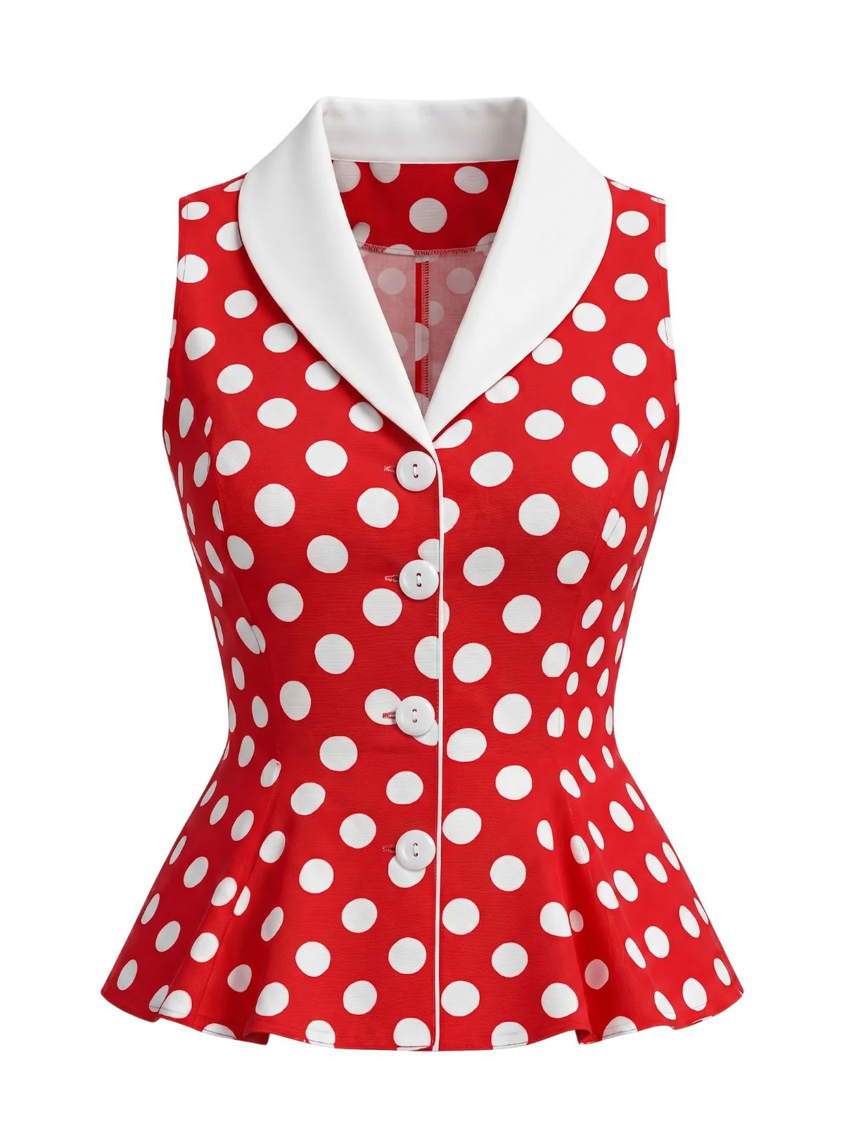 1950s Lapel Polka Dot Sleeveless Blouse