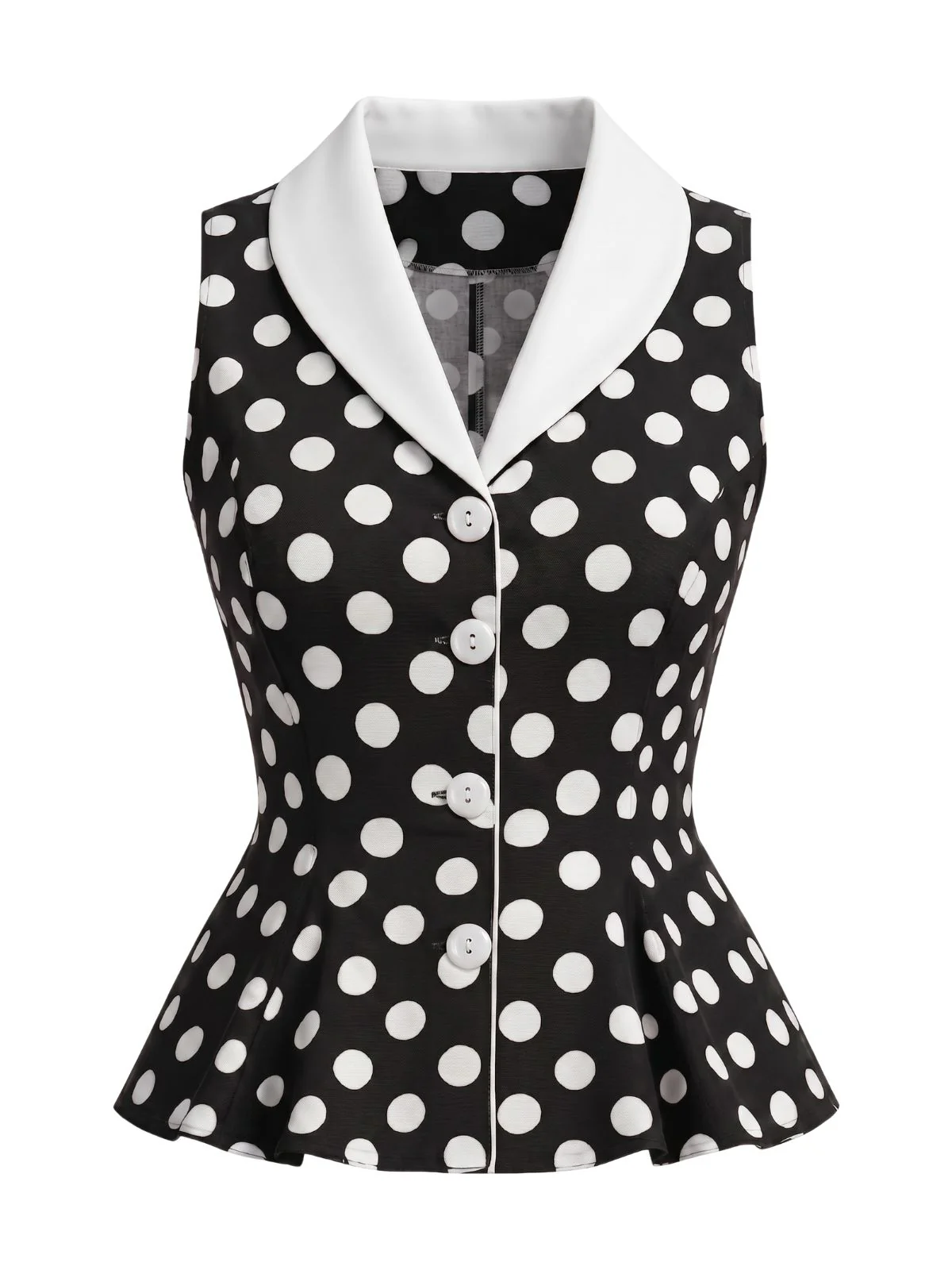 1950s Lapel Polka Dot Sleeveless Blouse - Image 3