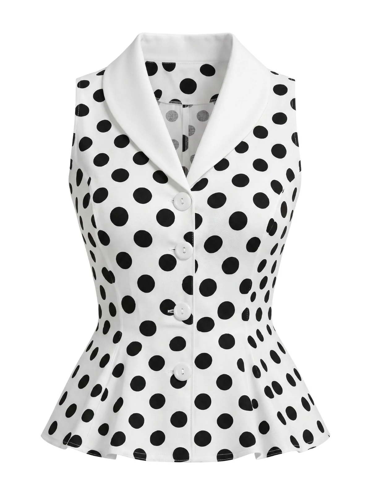 1950s Lapel Polka Dot Sleeveless Blouse - Image 5