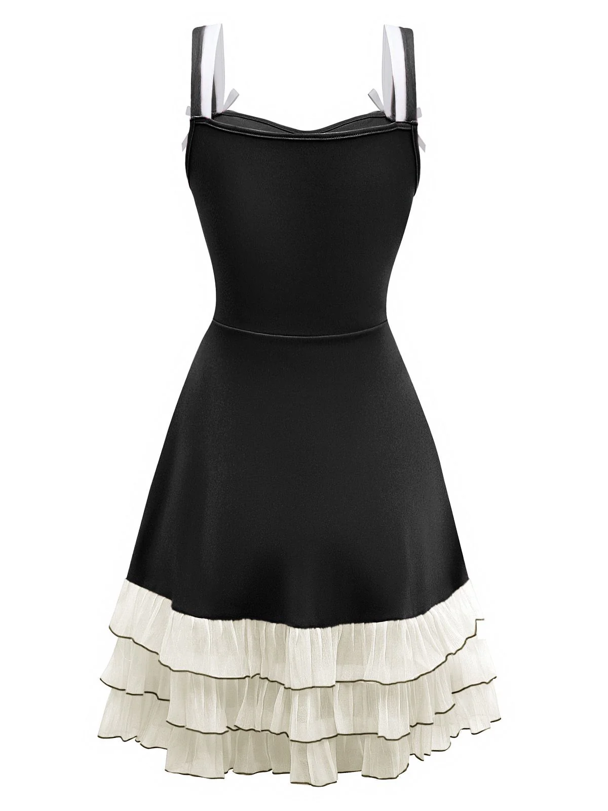 1950s Layered Hem Contrast Bow Strap Dress - Image 7
