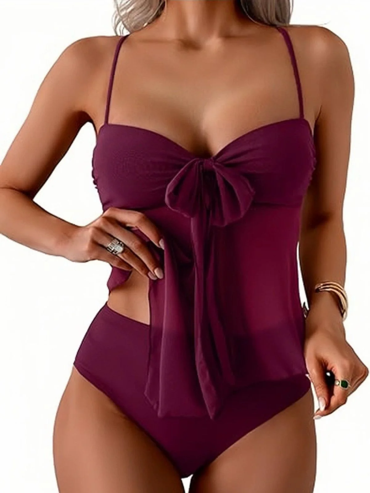 1950s Mesh High Waist Bow Tie Tankini Set