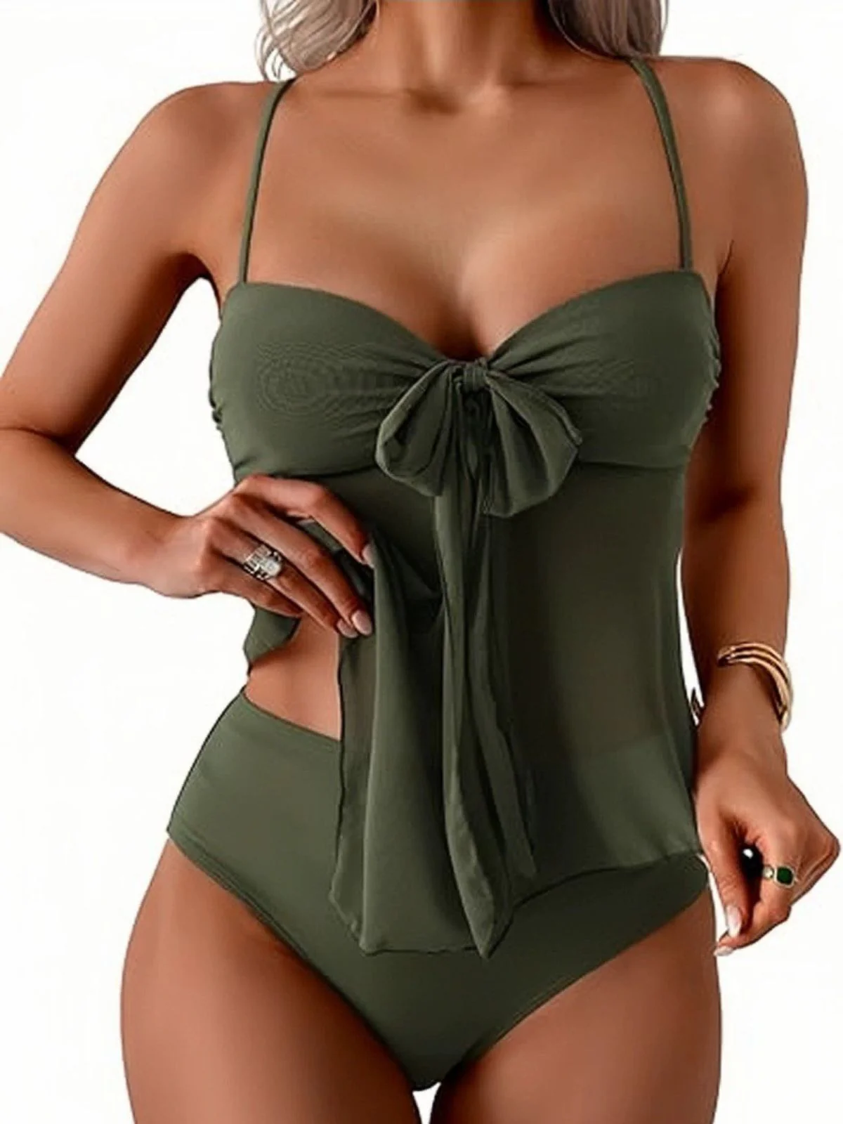 1950s Mesh High Waist Bow Tie Tankini Set - Image 11