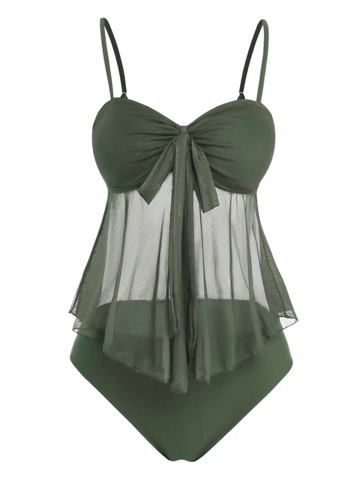 1950s Mesh High Waist Bow Tie Tankini Set - Image 12
