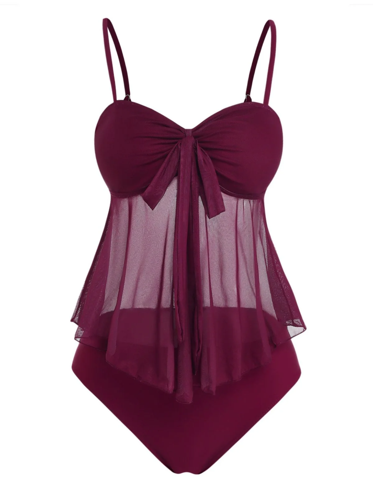 1950s Mesh High Waist Bow Tie Tankini Set - Image 3
