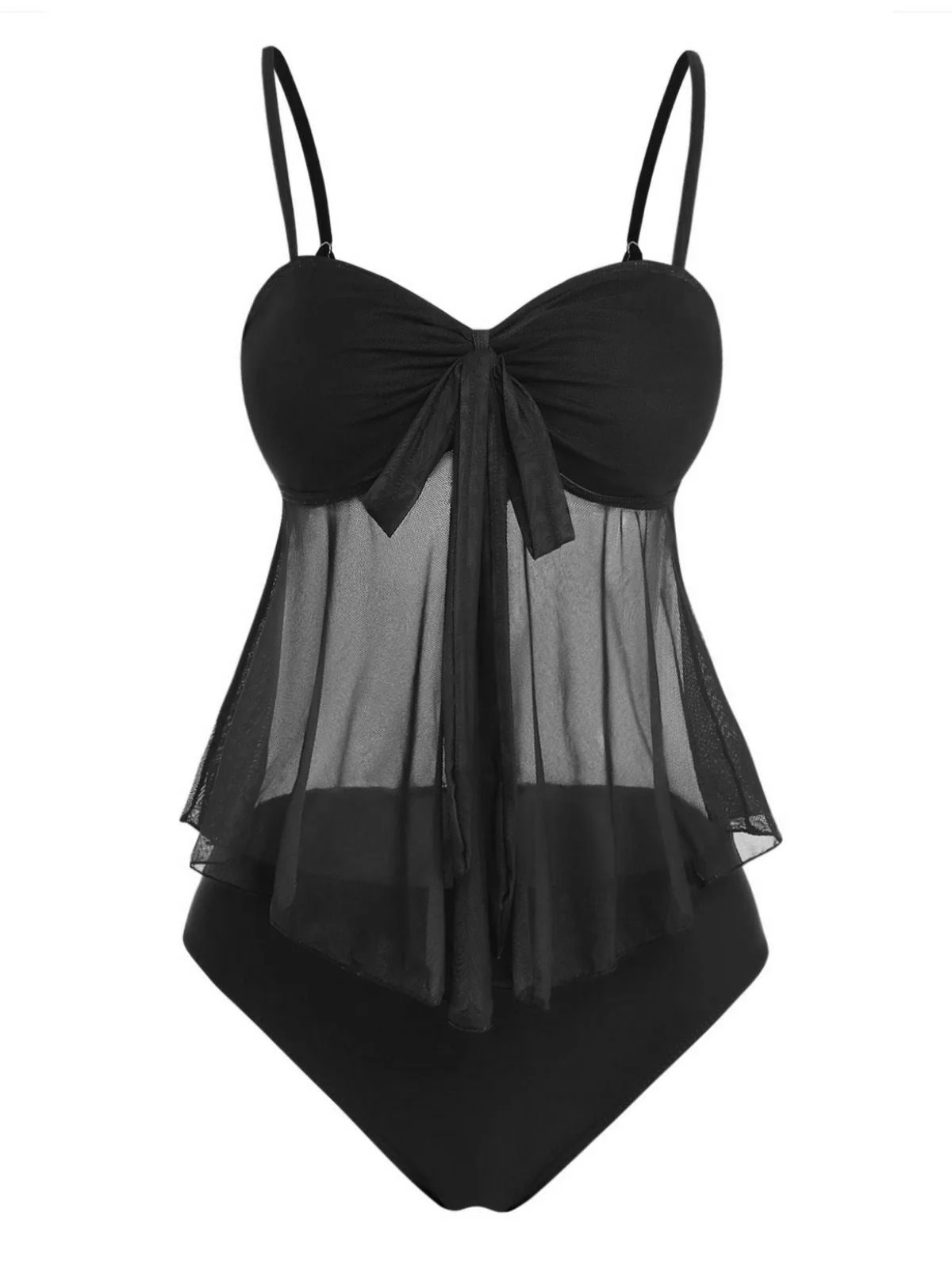1950s Mesh High Waist Bow Tie Tankini Set - Image 9