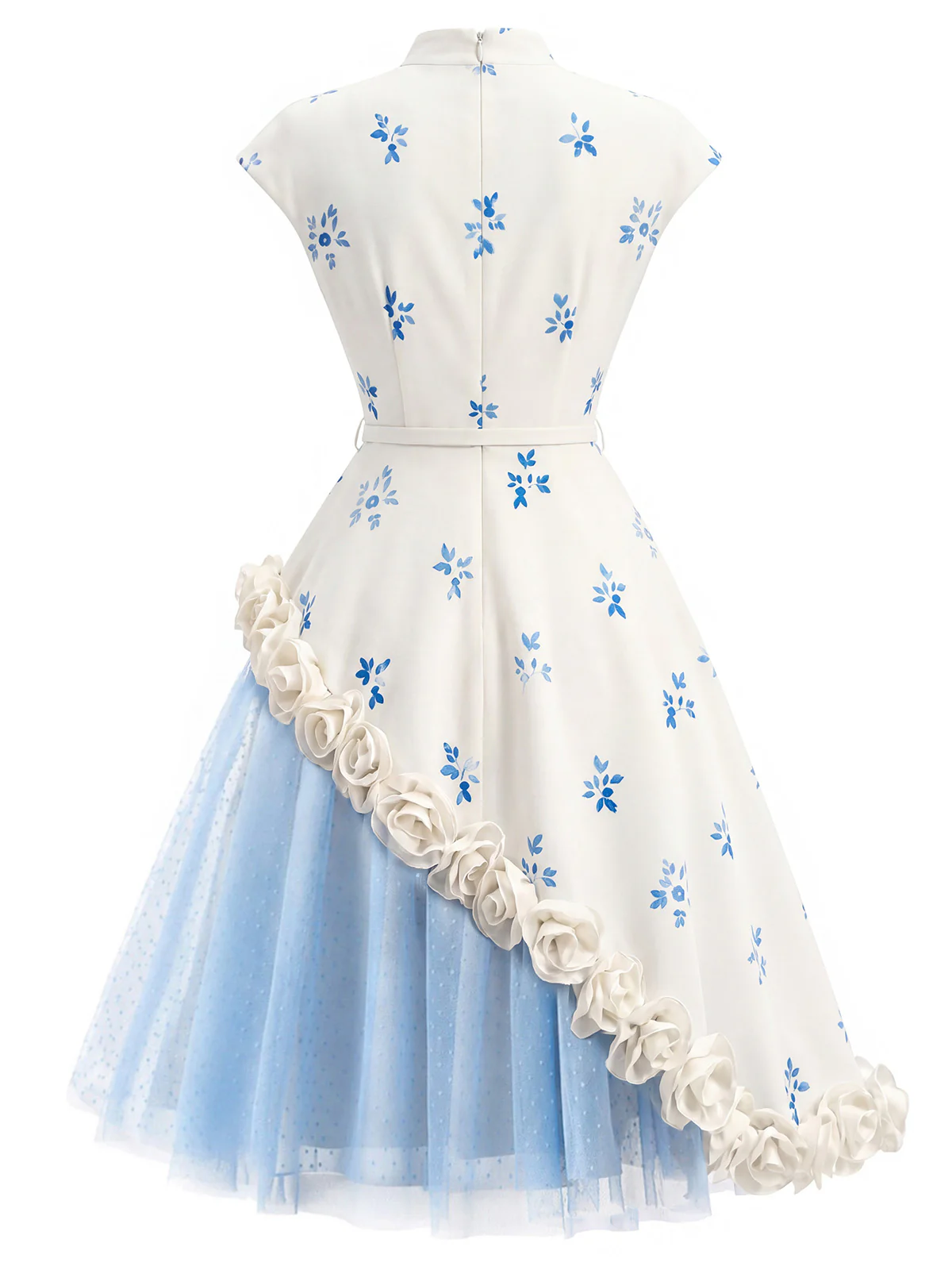[Pre-Sale] 1950s Mock Neck 3D Rosette Polka Dot Mesh Dress - Image 4