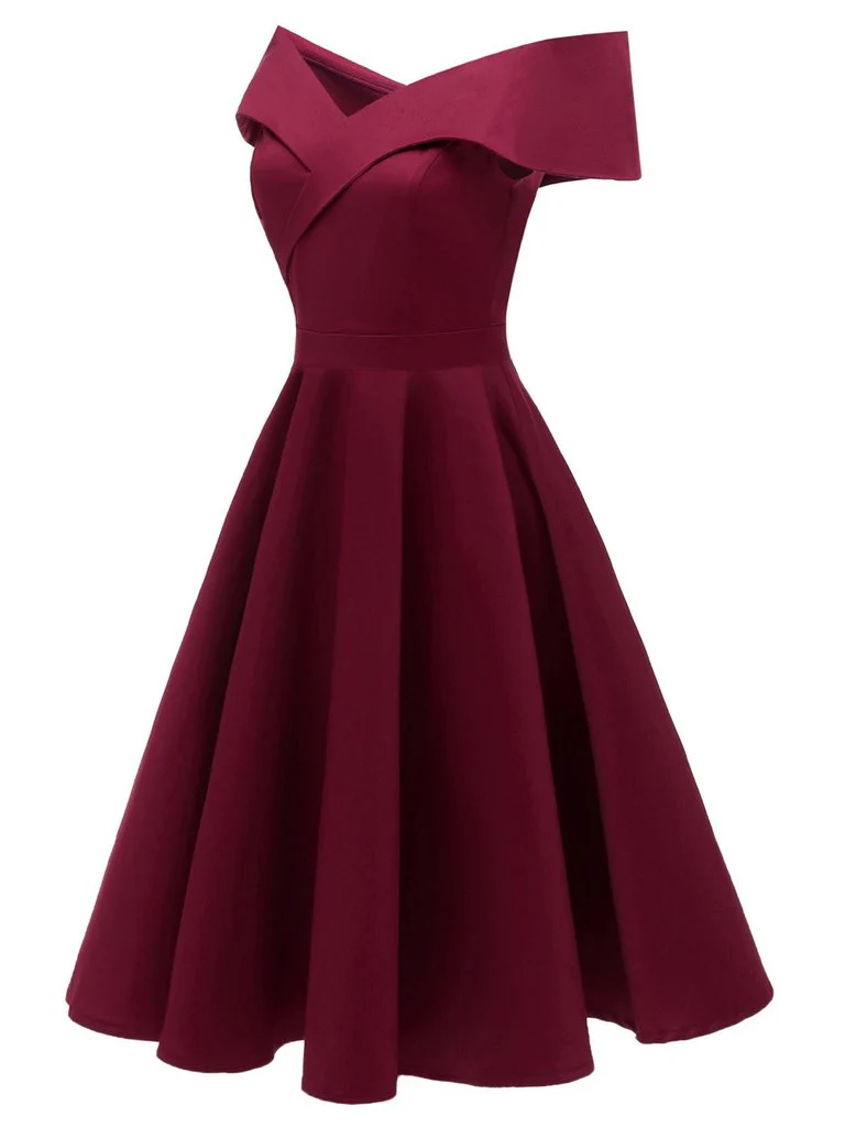 1950s Off Shoulder Swing Dress - Image 2