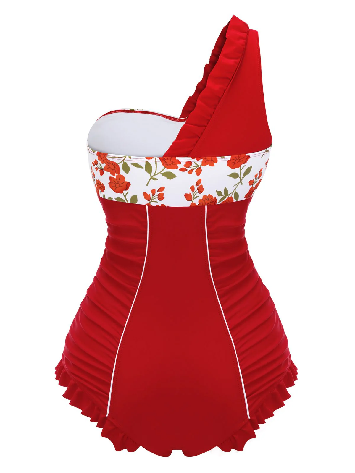 1950s One-shoulder Ruffle One-piece Swimsuit - Image 4