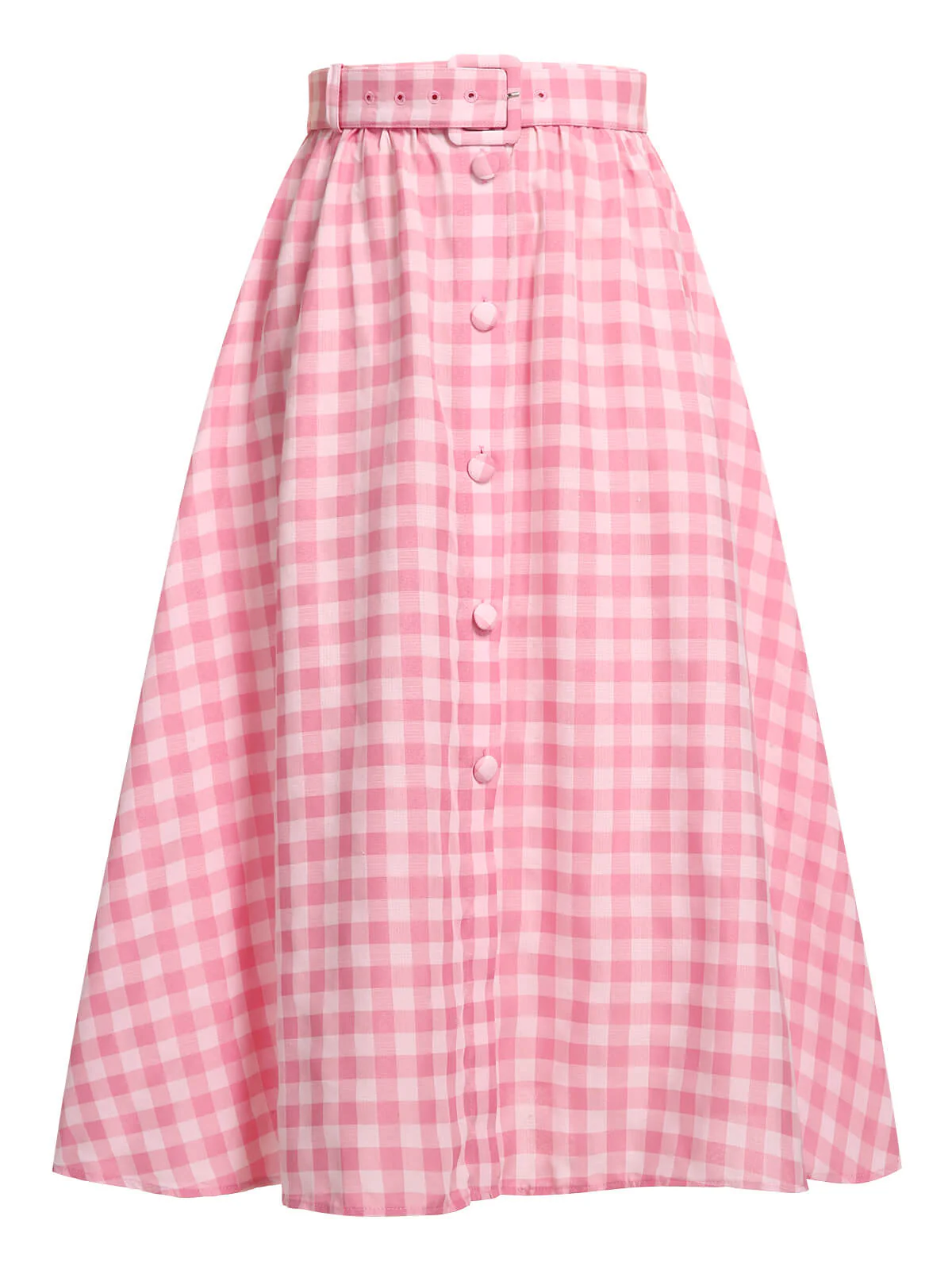 1950s Pink Plaid Button Skirt With Belt - Image 2