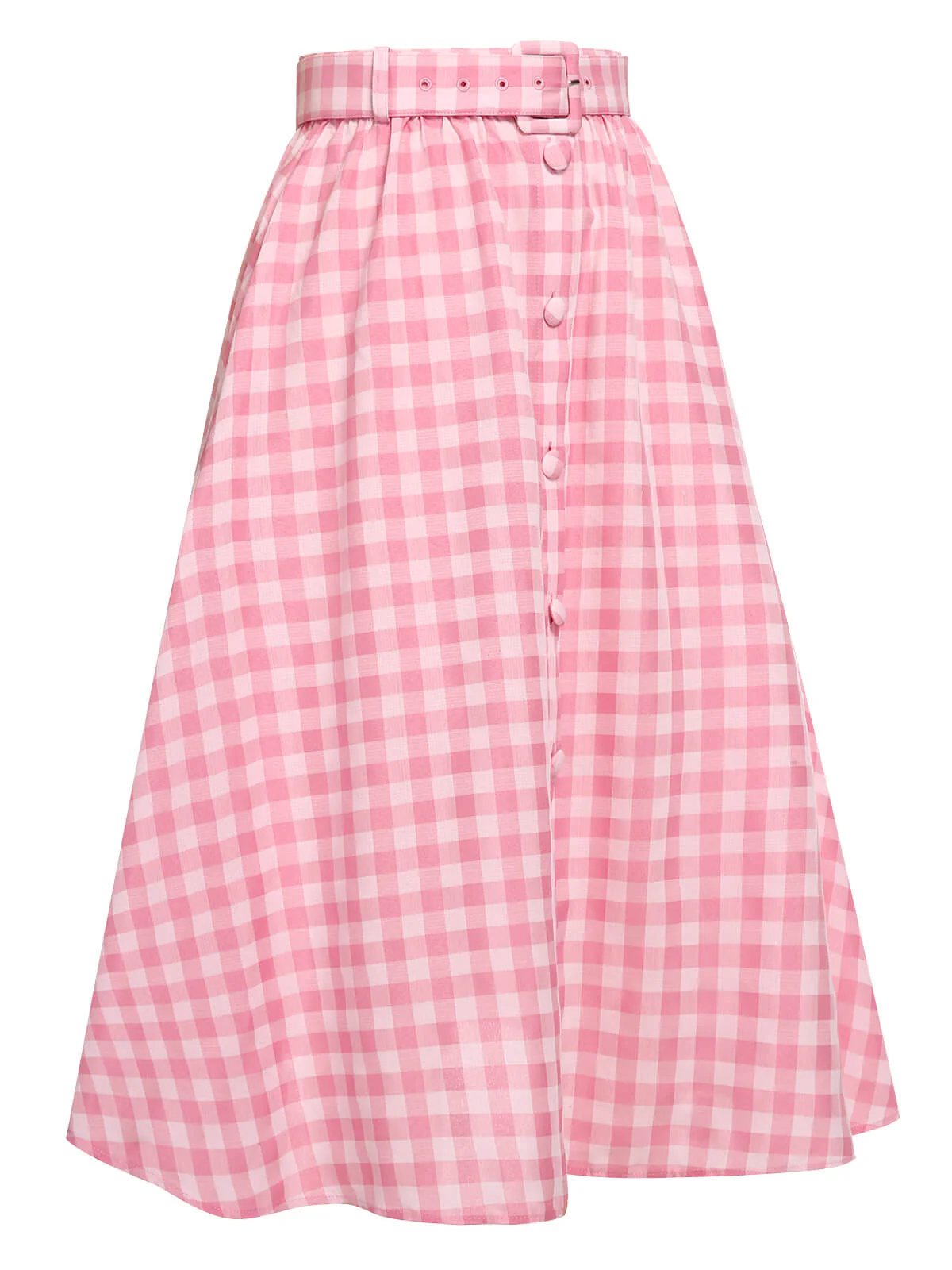 1950s Pink Plaid Button Skirt With Belt - Image 3