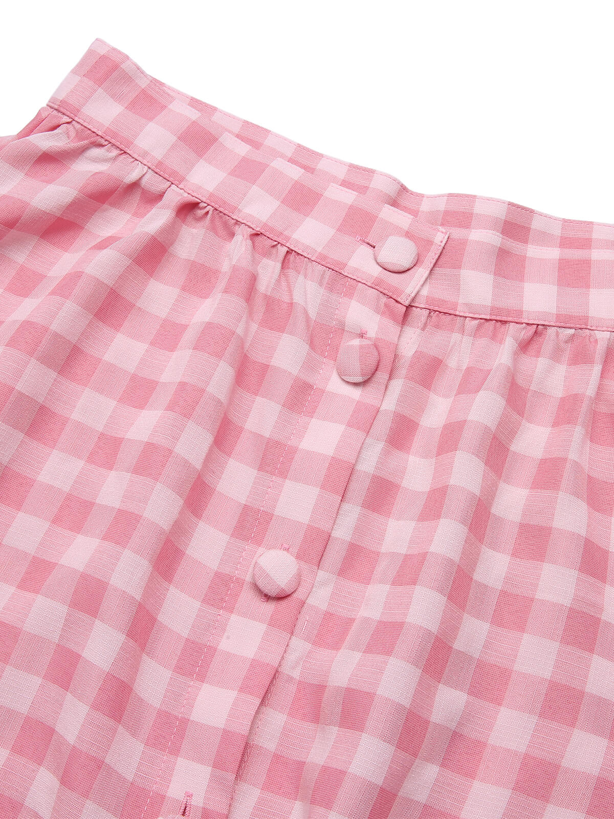 1950s Pink Plaid Button Skirt With Belt - Image 5
