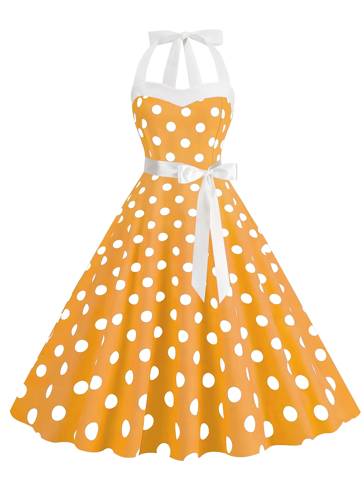1950s Polka Dot Halter Belt Swing Dress - Image 6