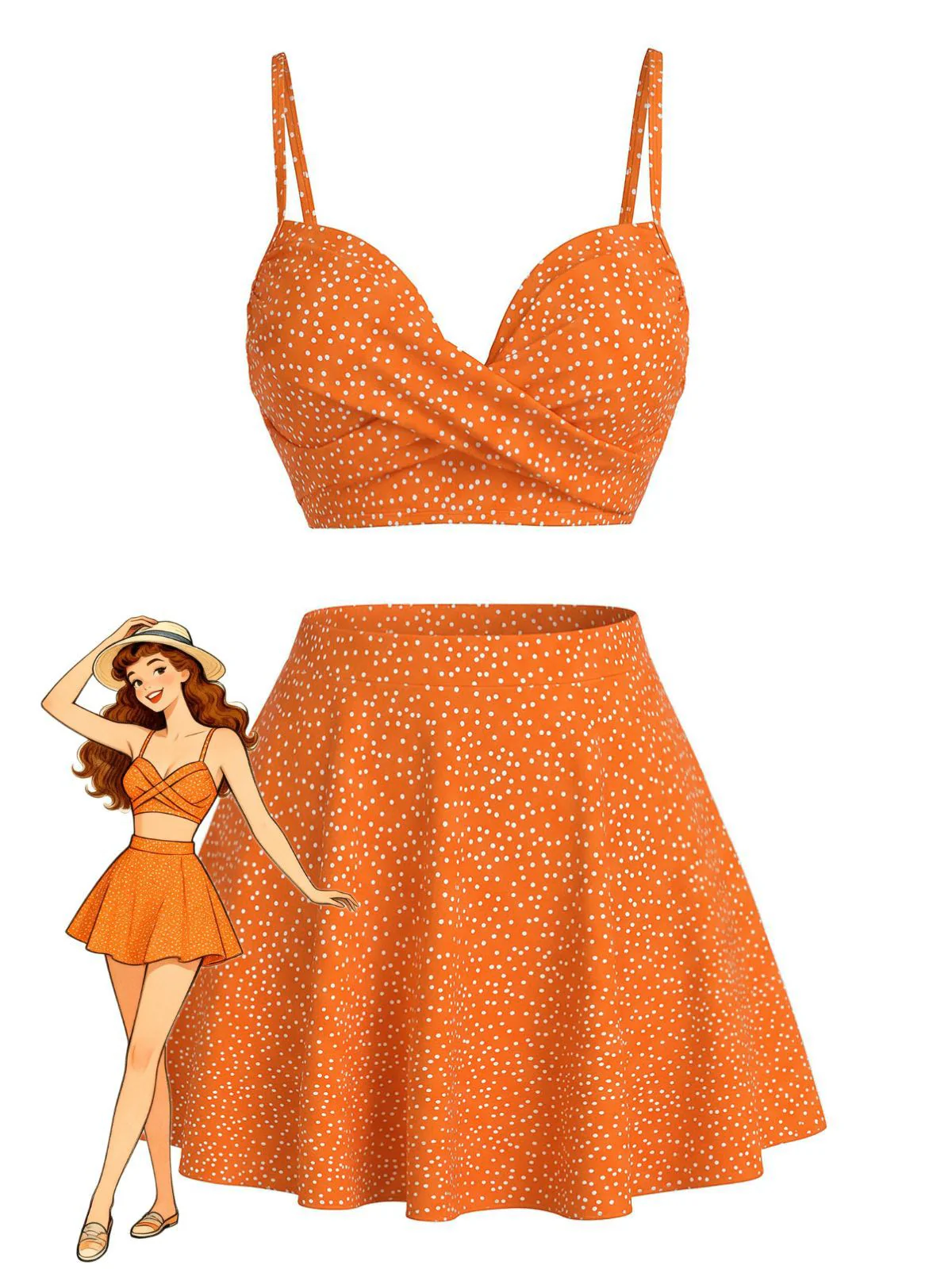 1950s Polka Dot High-Waist Bikini Set & Cover-Up - Image 2