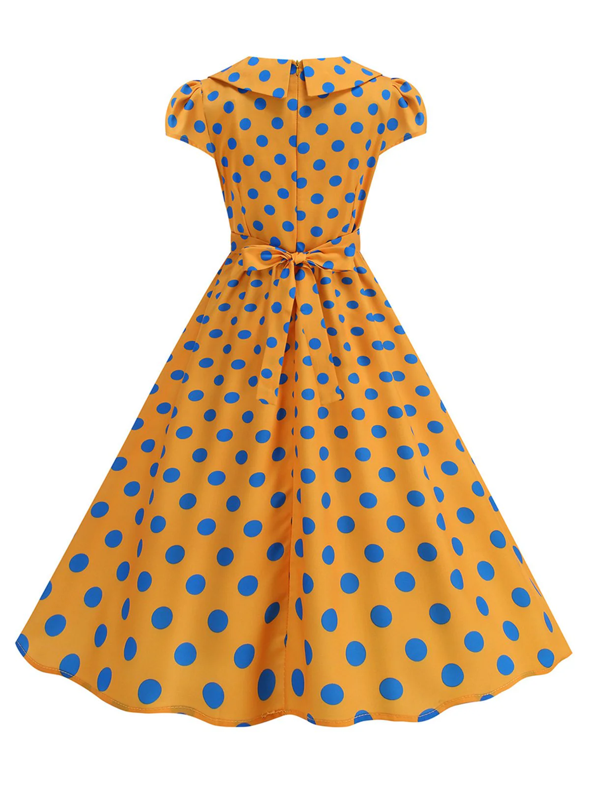 1950s Polka Dot Lapel Collar Cap Sleeve Swing Dress - Image 10