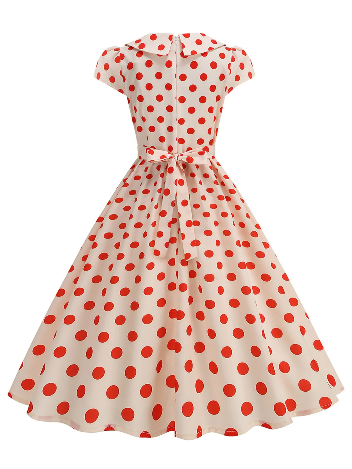 1950s Polka Dot Lapel Collar Cap Sleeve Swing Dress - Image 2