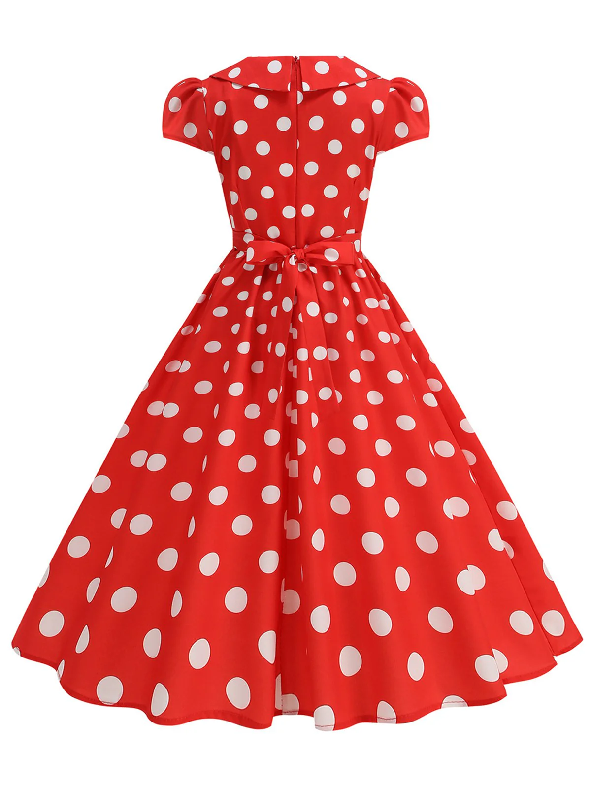 1950s Polka Dot Lapel Collar Cap Sleeve Swing Dress - Image 5