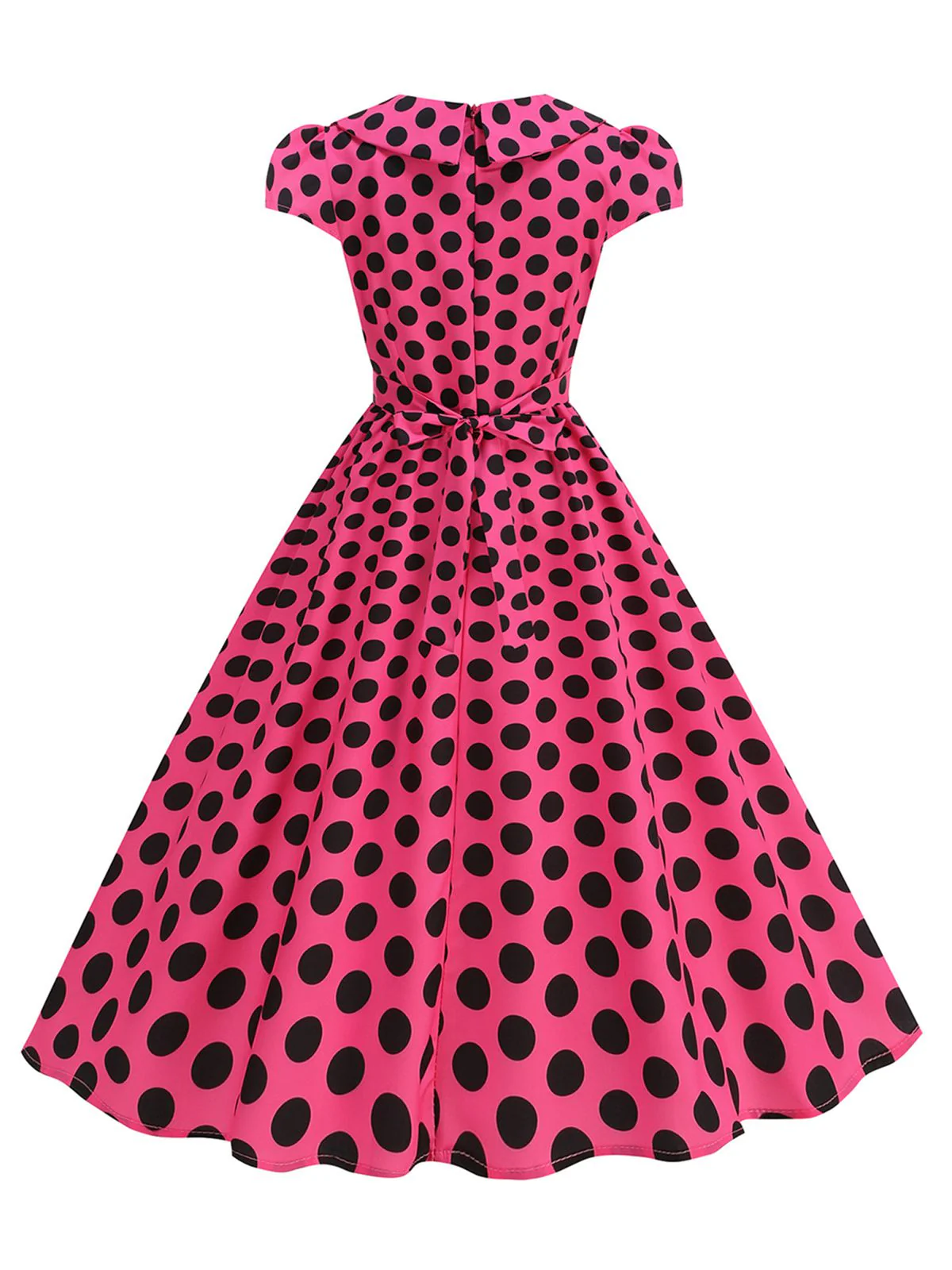1950s Polka Dot Lapel Collar Cap Sleeve Swing Dress - Image 7