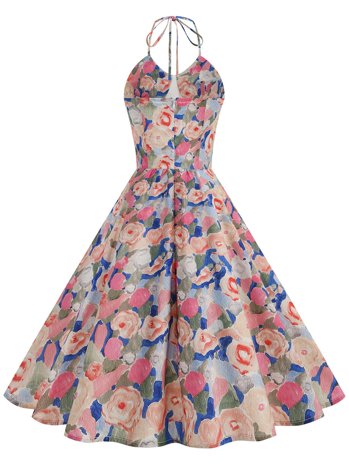 1950s Pure Cotton Floral Halter Ruched Swing Dress - Image 3