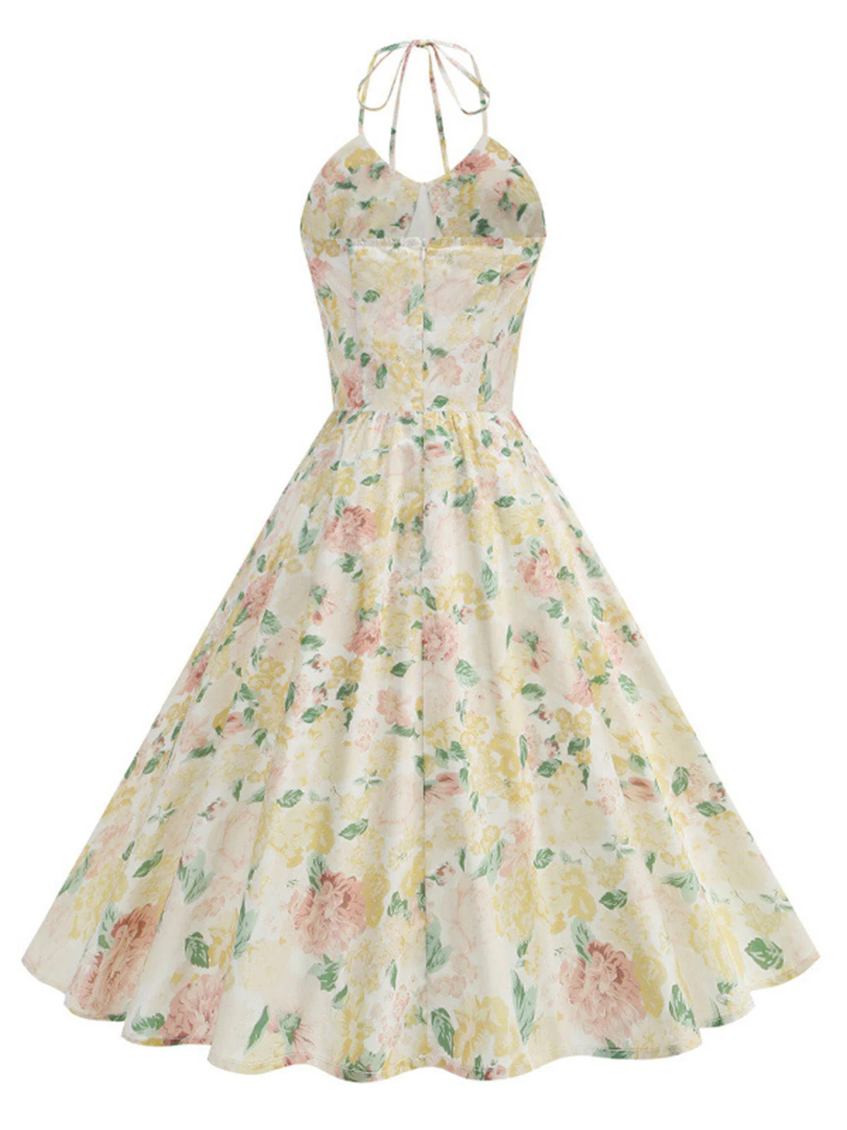 1950s Pure Cotton Floral Halter Ruched Swing Dress - Image 6