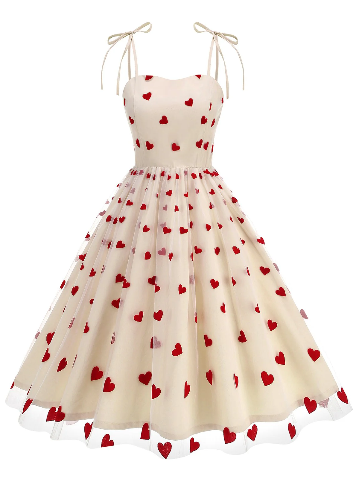 1950s Red Heart Mesh Patchwork Suspender Dress