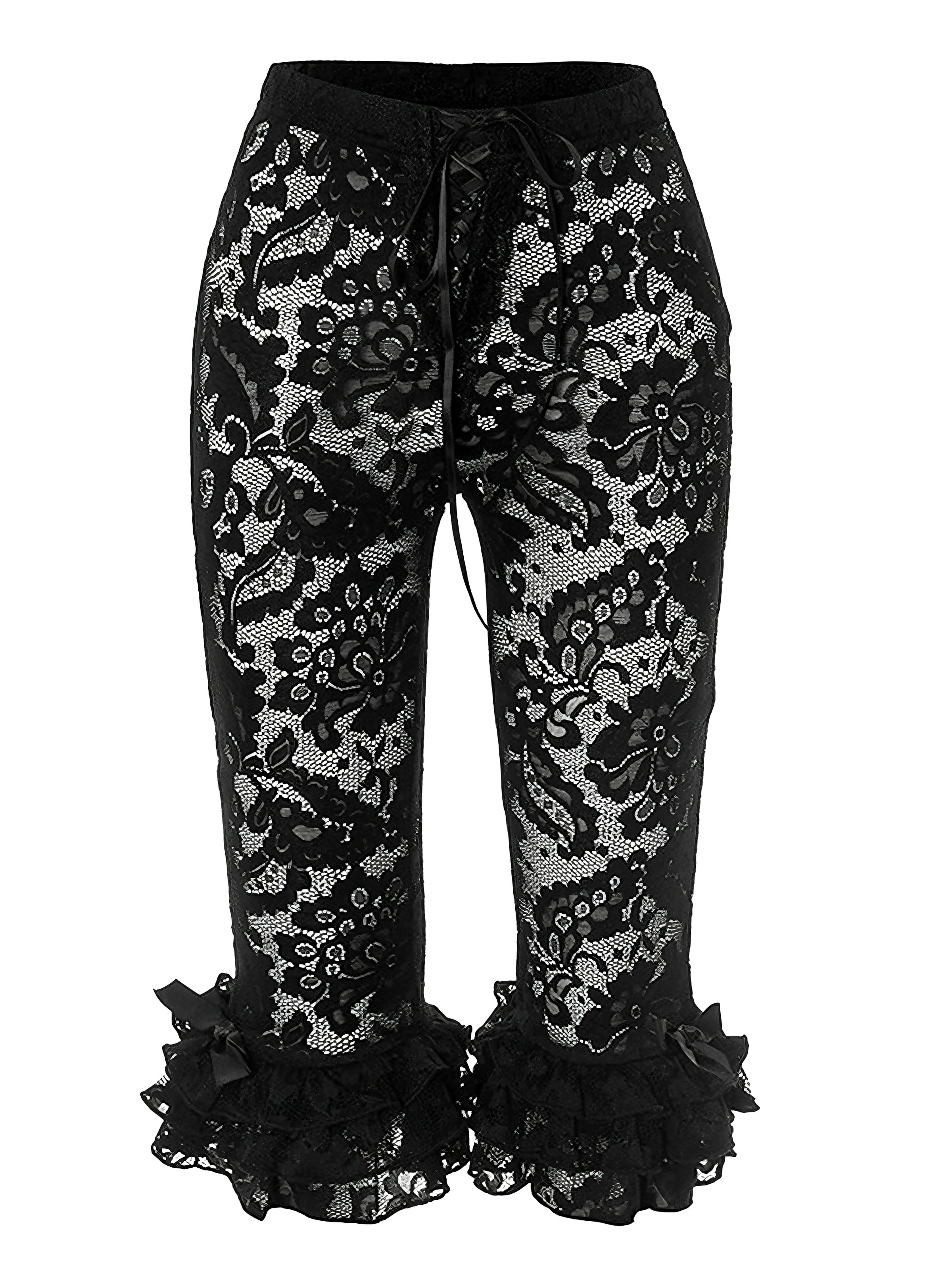 1950s Retro Lace Ruffles Capri Pants