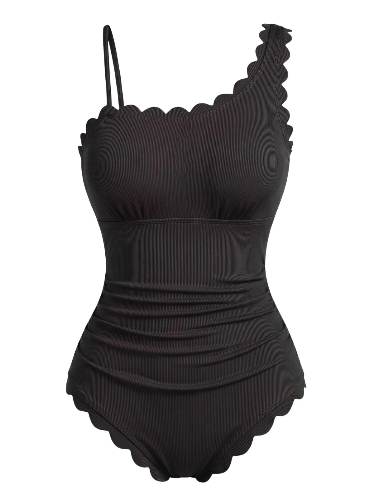 1950s Ruffle Solid Cut-Out Slim Swimsuit - Image 8
