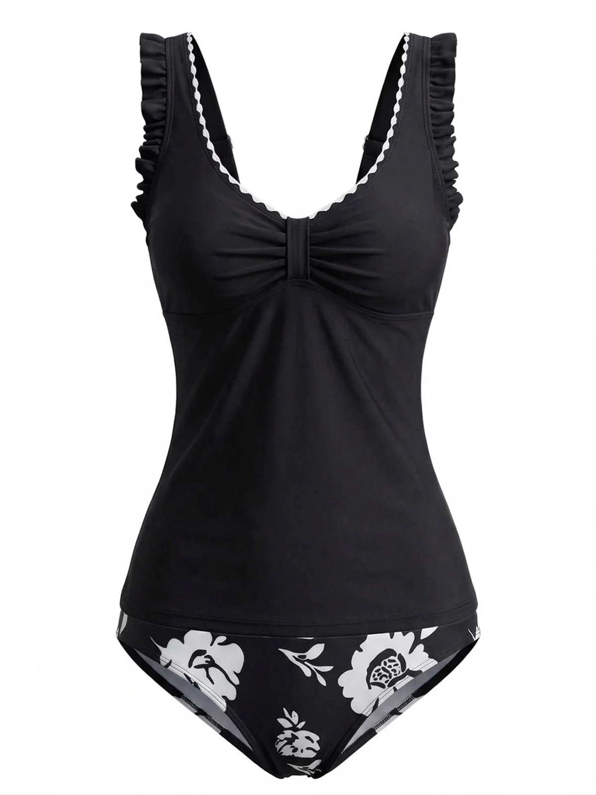 1950s Ruffle Strap Floral Ruched Tankini Set - Image 10