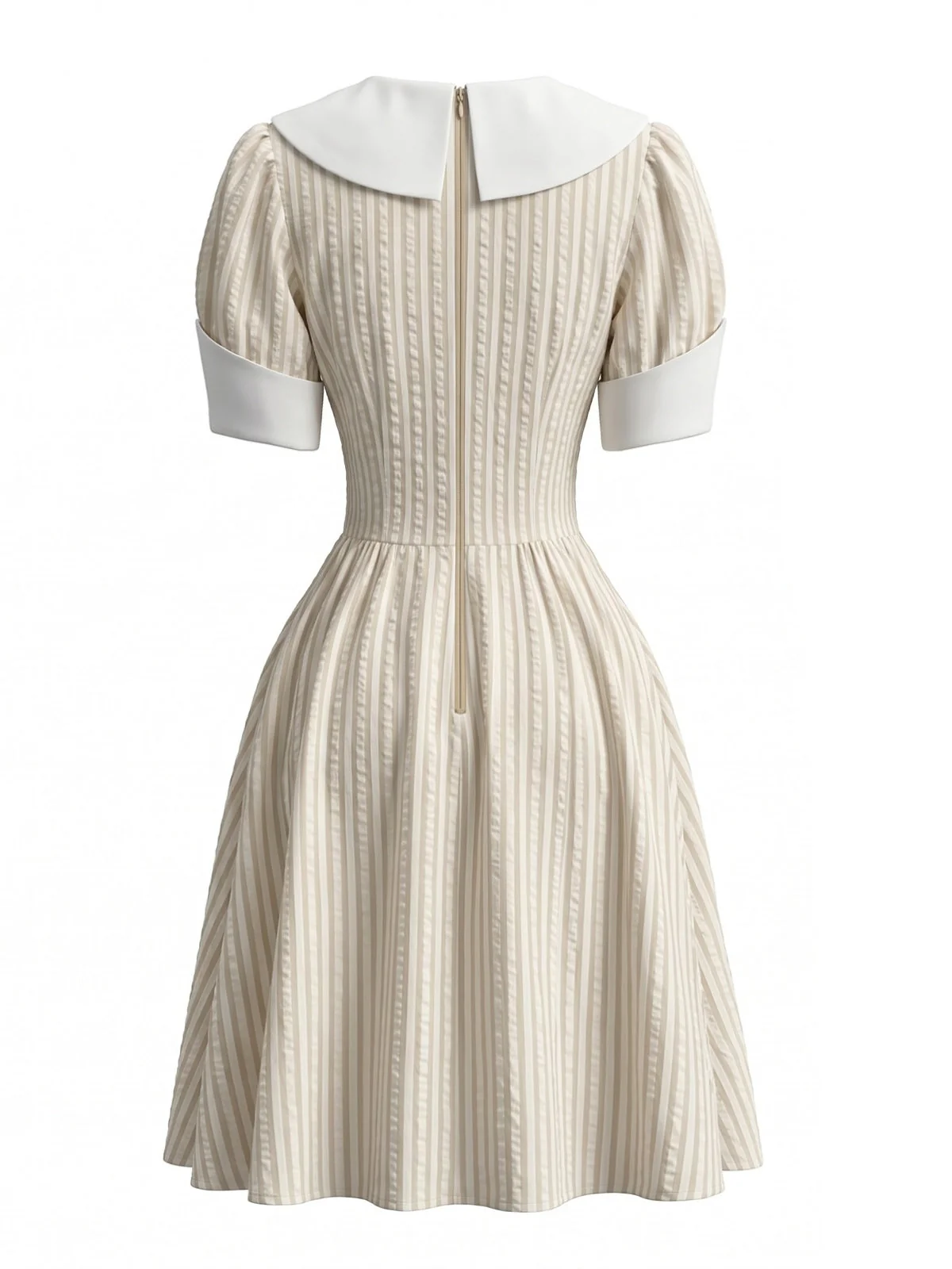 1950s Sailor Collar Striped Tie-Neck Puff Sleeve Dress - Image 6
