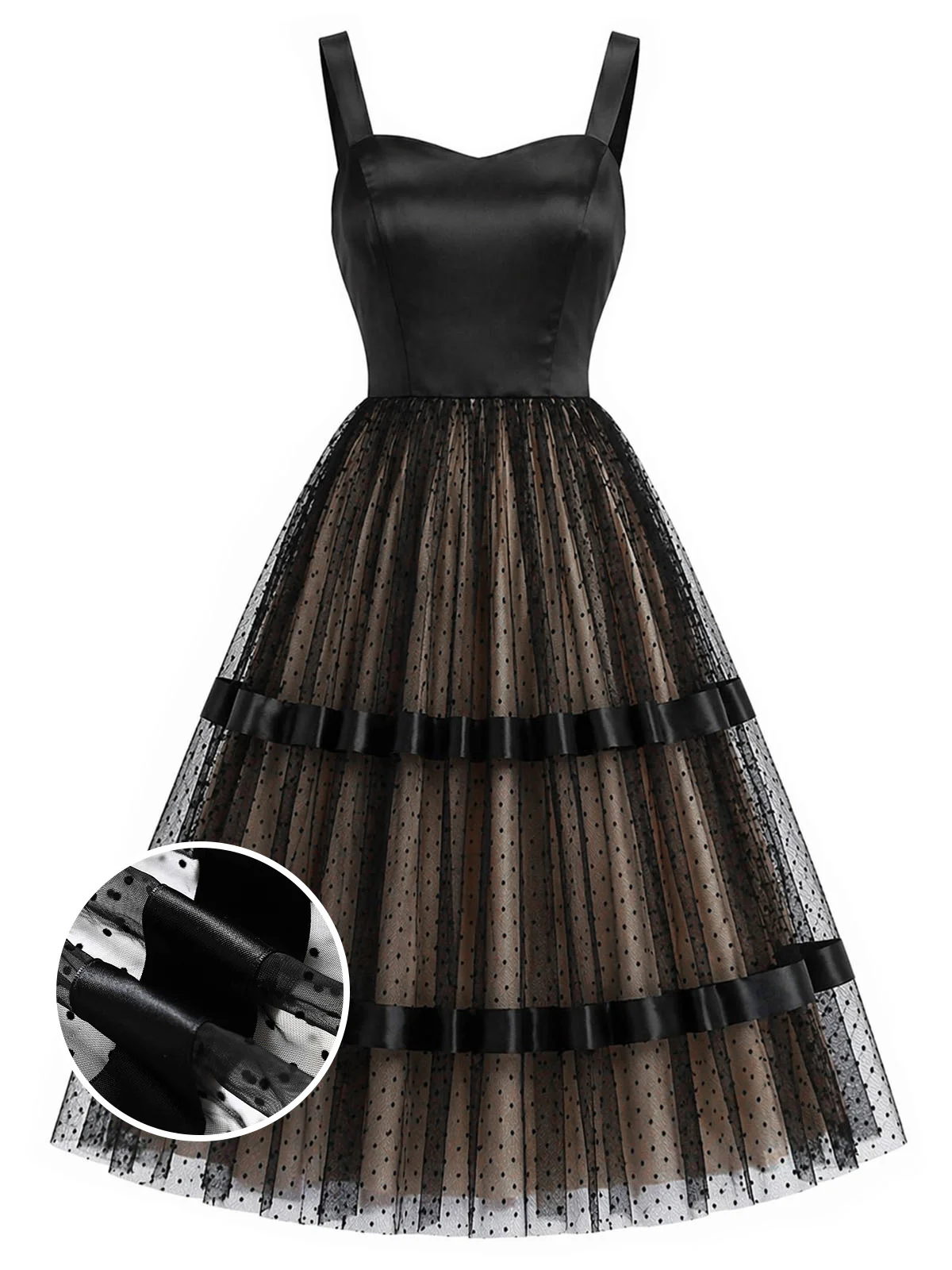 [Pre-Sale] 1950s Satin Patchwork Tulle Polka Dot Dress - Image 2
