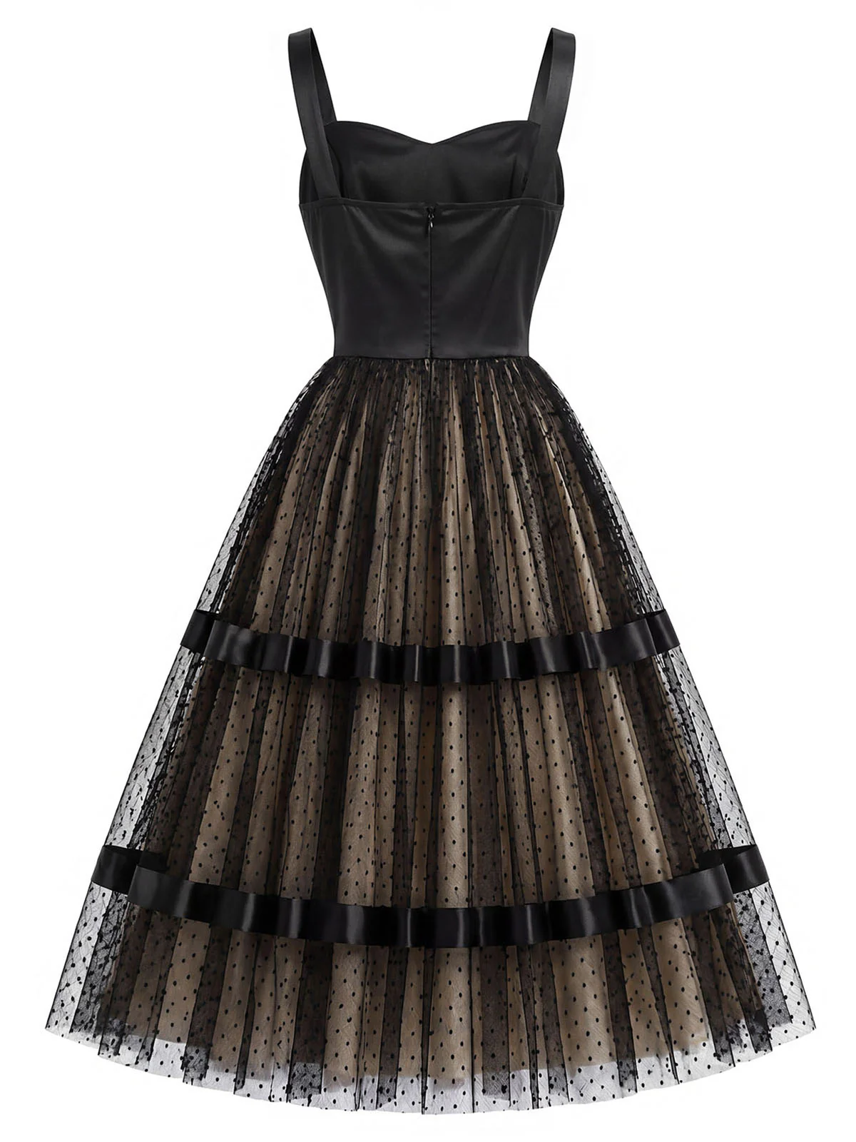 [Pre-Sale] 1950s Satin Patchwork Tulle Polka Dot Dress - Image 5