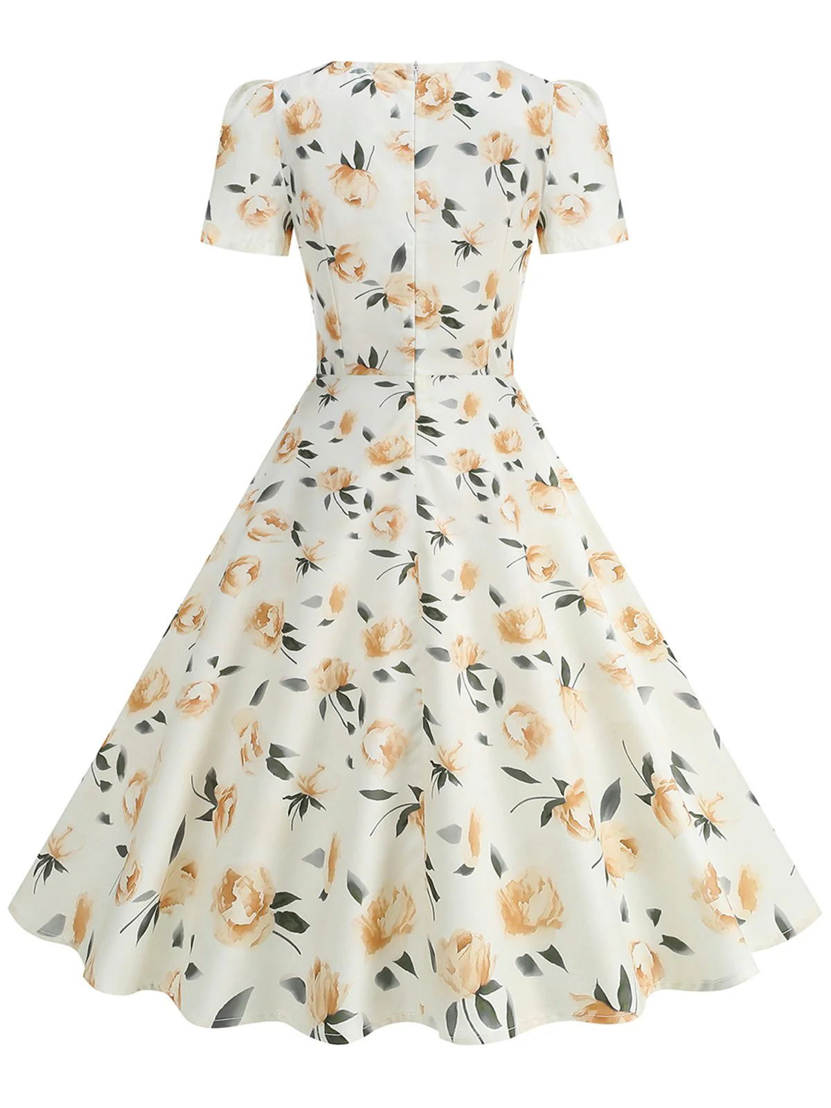 1950s Short Sleeve Sweetheart Neck Rose Swing Dress - Image 3