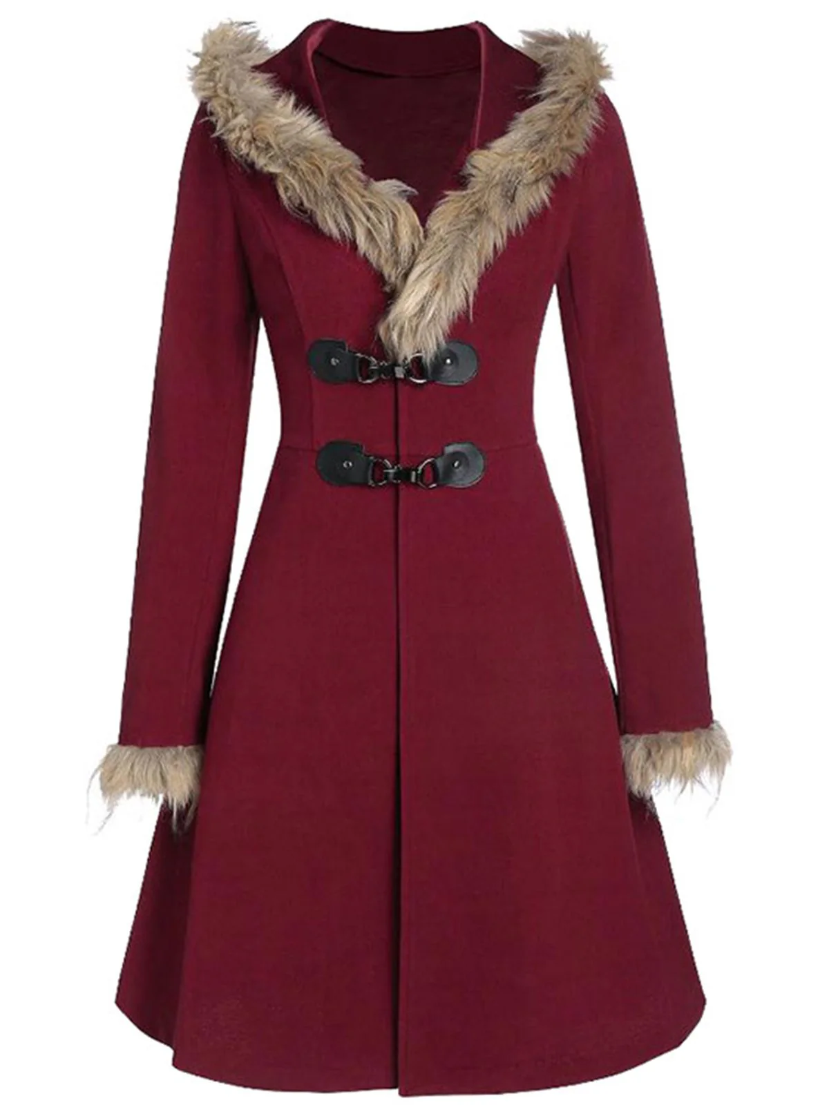 1950s Solid Buckle Fur Trimmed Coat - Image 2