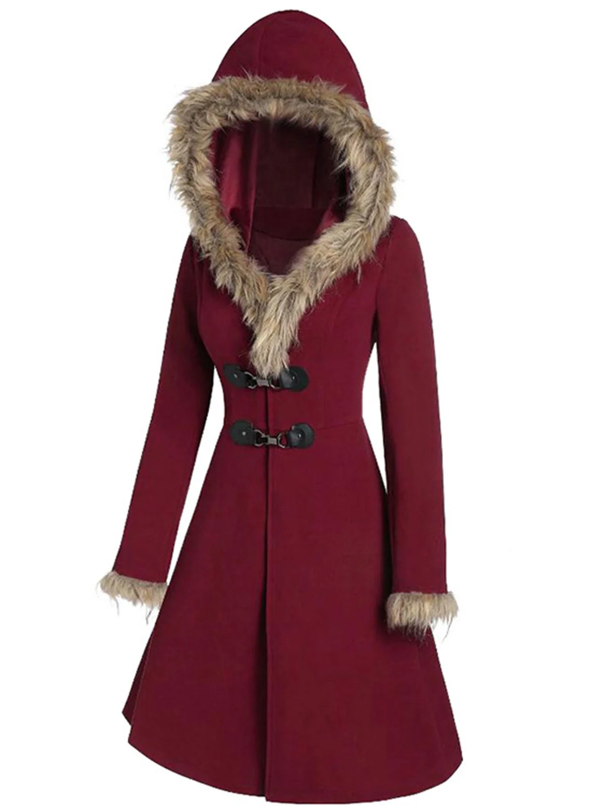 1950s Solid Buckle Fur Trimmed Coat - Image 3